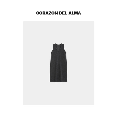 V领加厚毛呢背心连衣裙