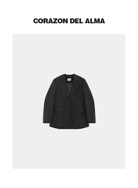 【杜桑】经典老钱风落肩翻领手工毛边时髦感廓形西装外套-7186