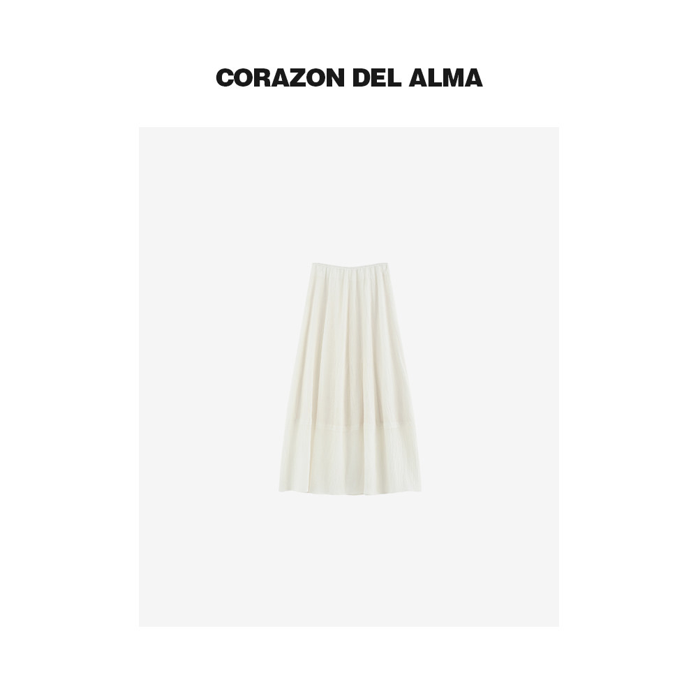 松紧腰百搭白色半身裙