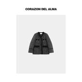 高级烟灰立体超长绵柔羊毛 浮迎 95进口鹅绒小香毛呢羽绒服252