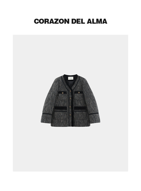 【浮迎】高级烟灰立体超长绵柔羊毛+95进口鹅绒小香毛呢羽绒服252