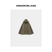 251 羊驼毛肌理感圈圈纱连帽双面呢拉链大衣0 露芒 老钱风羊毛