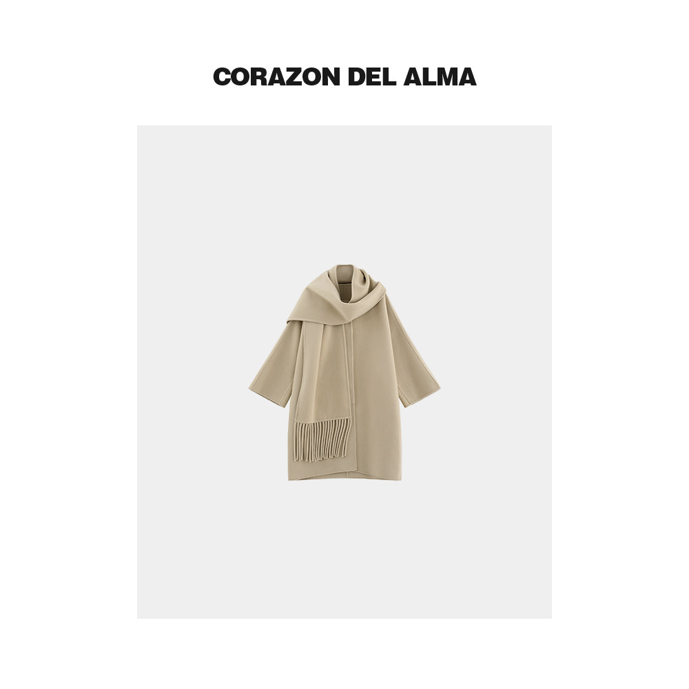 造型感围巾蝙蝠袖廓形大衣