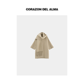 贡米 超细110支绵羊毛双面呢 造型感围巾蝙蝠袖 廓形大衣 7220