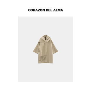 廓形大衣 造型感围巾蝙蝠袖 超细110支绵羊毛双面呢 7220 贡米