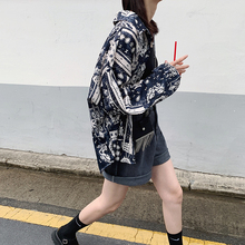 宽松衬衣外套 长袖 新款 薄款 印花防晒衬衫 JHXC 女复古港味2019夏季