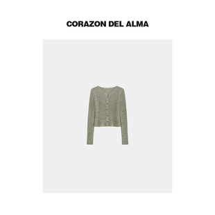 镂空肌理感显瘦圆领毛织小开衫 定纺竹节羊毛混纺 AW335 绥安