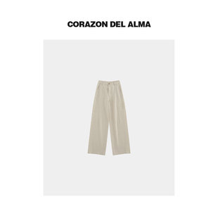 时髦简约立体分割显瘦直筒拖地裤 特供莱赛尔亚麻原色 031 春漫