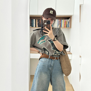 休闲套装 t恤牛仔七分裤 松弛感短袖 韩系ootd穿搭一整套女2026夏季