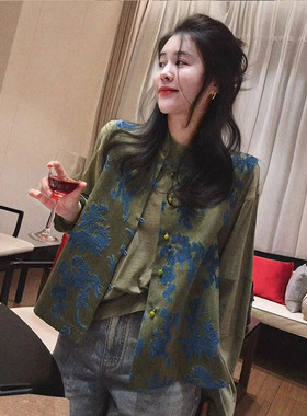 2026春季新中式国风绿色马甲套装女巨好看精致提花大方得体两件套