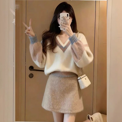 姐系贵感针织上衣半裙两件套女士
