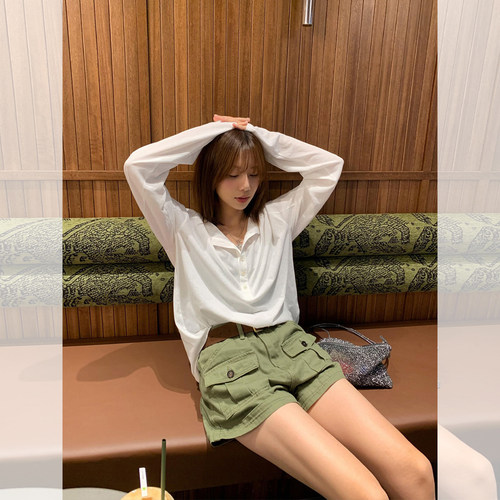 松弛感防晒t恤上衣工装短裤套装