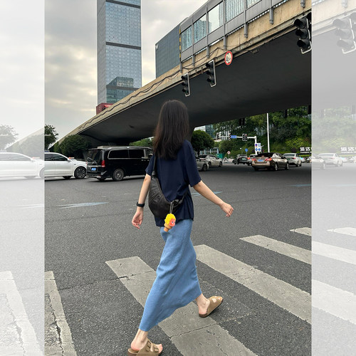 温柔风短袖T恤垂感半裙休闲套装