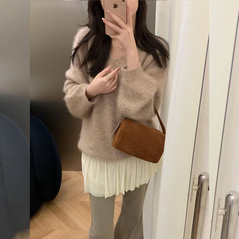 韩版宽松燕麦色独特V领毛衣女2026年春季巨好看高级时尚针织上衣,女装/女士精品,大码内搭,淘宝优惠券,粉丝福利购,淘宝优惠卷