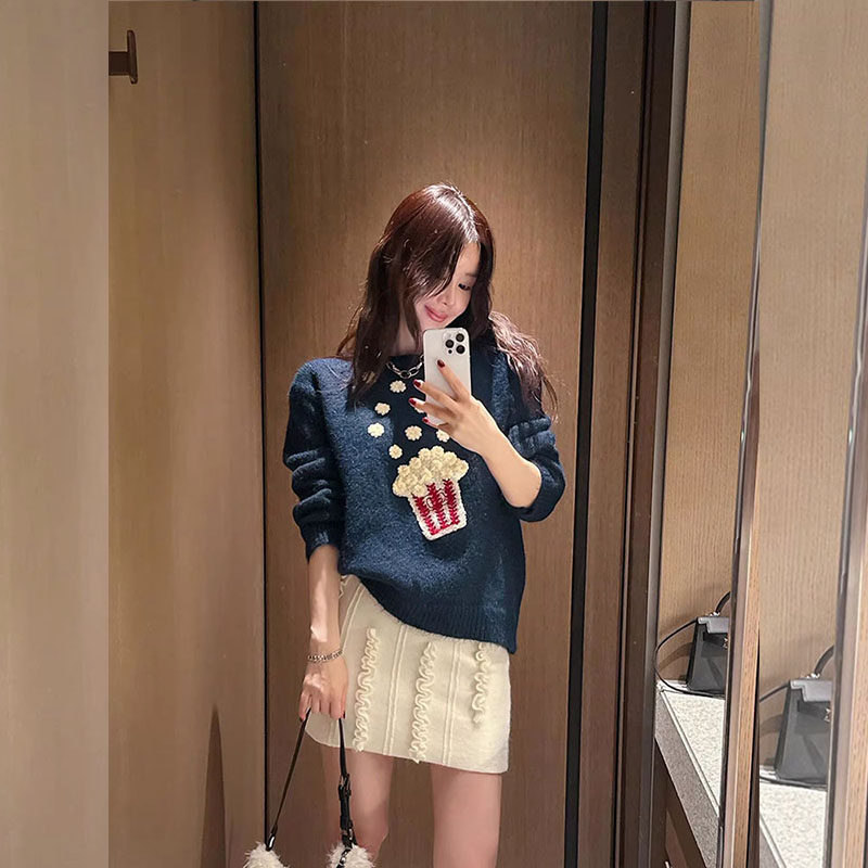 韩系卡通刺绣圆领毛衣高腰花边拼接短裙套装女2026春季超火两件套,女装/女士精品,大码套装,淘宝优惠券,粉丝福利购,淘宝优惠卷