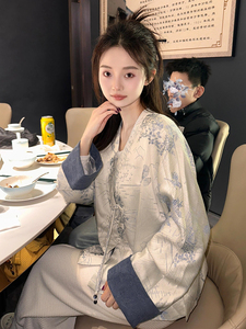 2024早秋新款独特超好看宋锦新中式国风v领上衣提花外套女春秋款