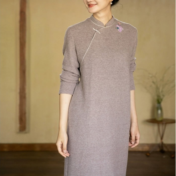 刺绣花中式连衣裙女打底裙