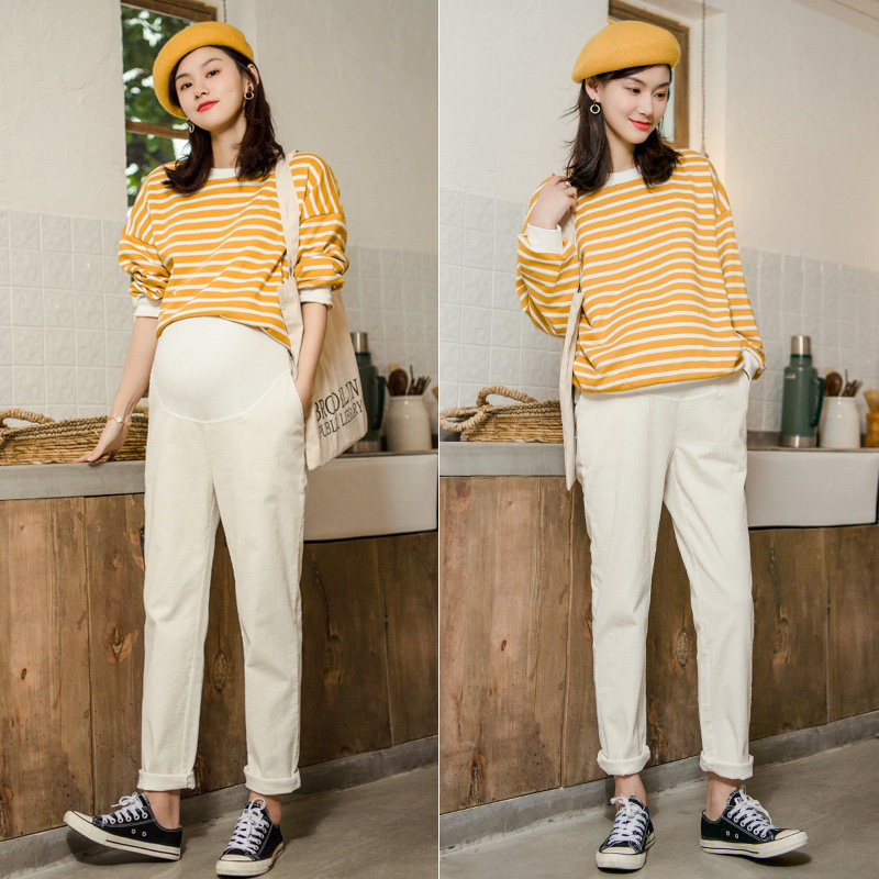 孕妇裤子春秋外穿薄款托腹休闲哈伦九分烟管裤大码时尚春款直筒裤