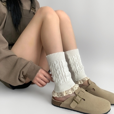 配靴子的袜套女秋冬季蕾丝花边毛线针织护腿保暖靴套冬天防寒长袜