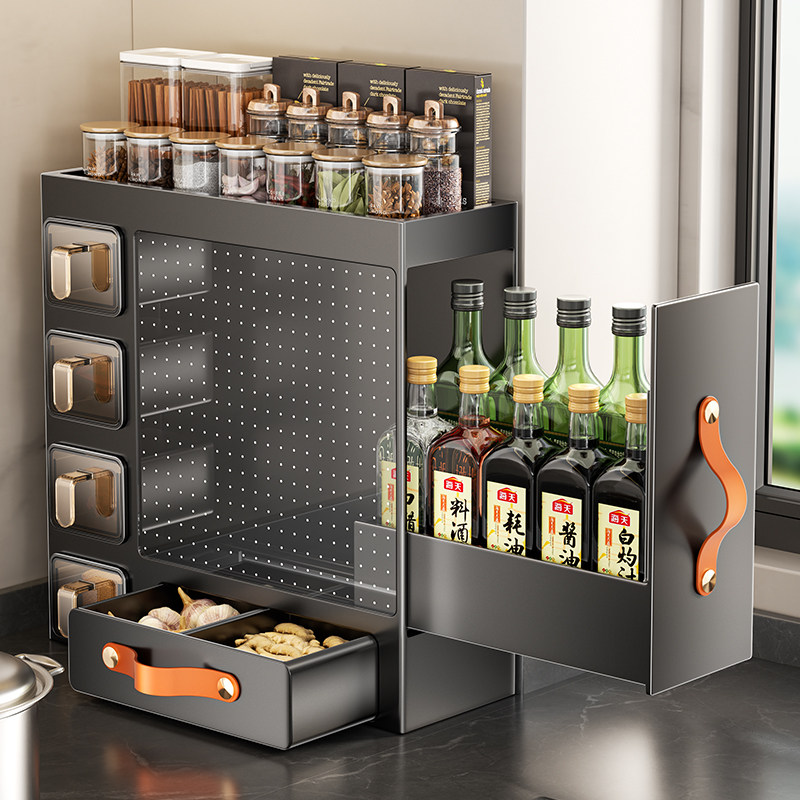 抽拉式厨房调料品置物架窄边款多功能台面调味料收纳盒柜子小尺寸