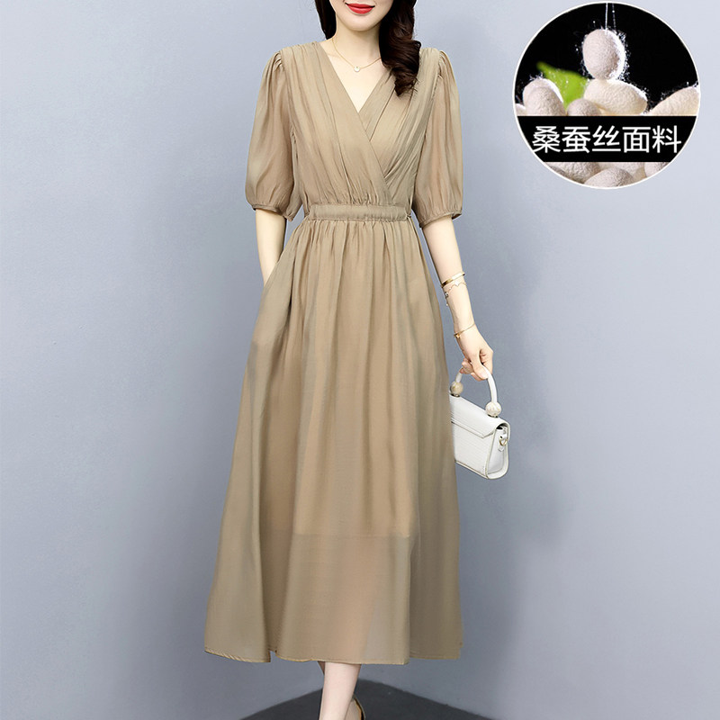 国际大牌真丝连衣裙女夏季2023新款奢华高端精致桑蚕丝纱料长裙子