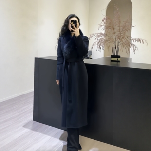 2025新款高端优雅气质真狐狸毛领毛呢外套双面羊绒大衣女长款收腰