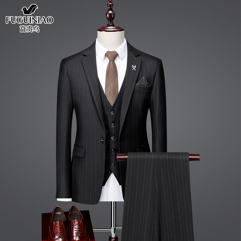 FUGUINIAO SUIT SUIT MENS STRIPES SLIM FIT BUSINESS PROFESSIONAL FORMAL WEAR GROOM WEDDING DRESS MENS GROOMSMAN DRESS