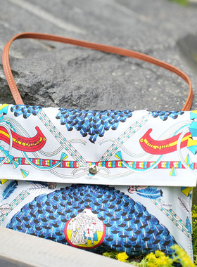 羽织 丝绸印花休闲手提包斜跨通勤信封包真丝腋下包袋子