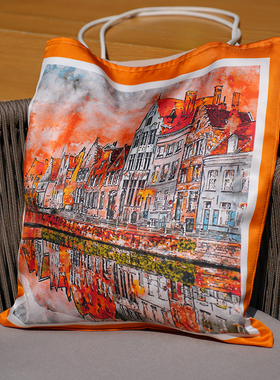 晚霞倒影 桑蚕丝春夏设计印花个性百搭单肩手提真丝包