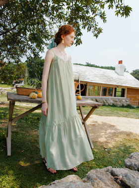 【董洁同款】Te by frigidOrg 24春夏冰丝薄纱V领吊带度假长裙