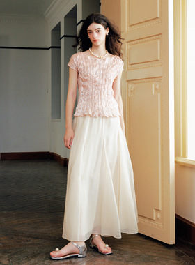 Te by frigidOrg 24早春落日情人 褶皱珠光纱T恤仙气设计师款多色