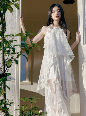 Te by frigidOrg 23春夏野蕾丝 鱼尾两件式蕾丝挂脖上衣仙气罩衫