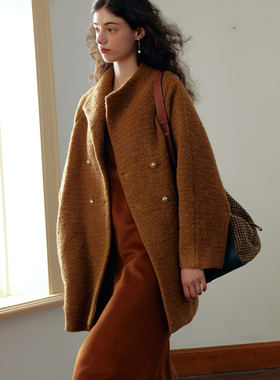 Te by frigidOrg 23秋冬新品 羊毛混纺双排扣短大衣美拉德学院风