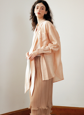 Te by frigidOrg 24早春 落日情人 天丝麻蝴蝶结飘带衬衫仙气感