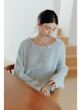 Te by frigidOrg 25春夏新品手工钩花坑条貂绒纱廓形毛衣舒适不扎