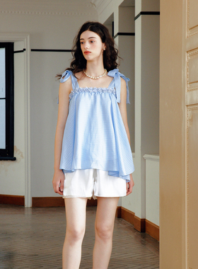 Te by frigidOrg 24早春绿窗系列立体花领蝴蝶结绑带肌理褶皱背心