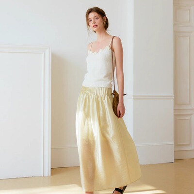 早春温柔奶油杏绿色大伞裙