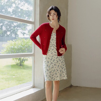 碎花毛巾绒感针织吊带甜美套装