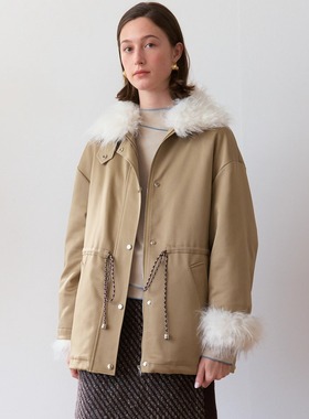 Te by frigidOrg 24秋冬新品 可拆卸毛领绒绗棉派克外套 毛绒内胆