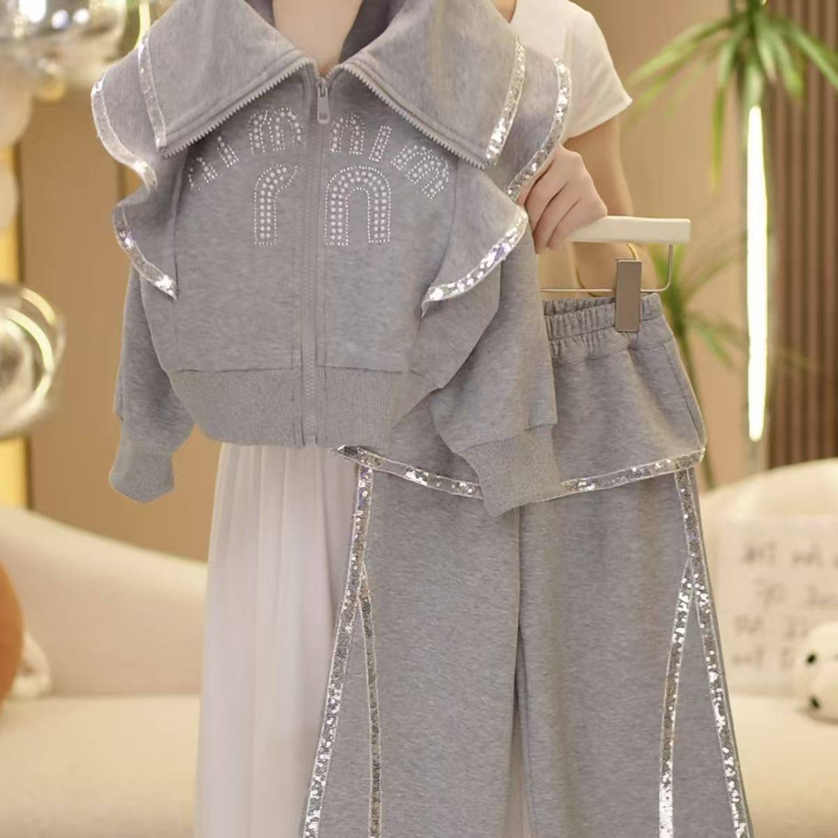 女童秋装套装2025新款儿童洋气时髦网红翻领两件套女孩春秋款衣服