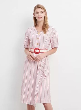 P家商场同款 收腰显瘦气质韩版中长裙不规则拼接连衣裙PROW83733C