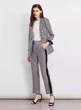 依恋旗下 P系列PRTC82331M春夏季时尚竖条纹高腰通勤休闲裤