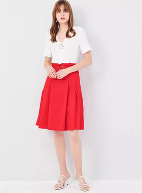 红色复古法式风修饰身型巨显瘦显高中高腰大摆半身裙子PRWH82451M