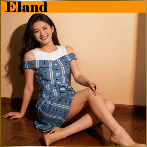 Eland学院风格子收腰显瘦连衣裙