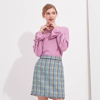 网格子短裙高腰显瘦包臀裙小众气质设计通勤辣妹百搭PRWH81252M