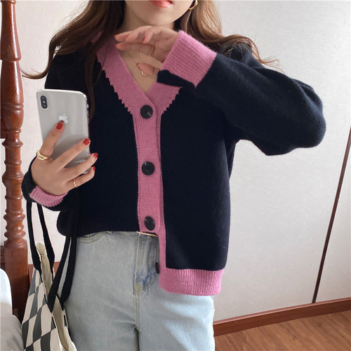 Actual price: autumn and winter 2021 splicing contrast cardigan loose coat knitted sweater