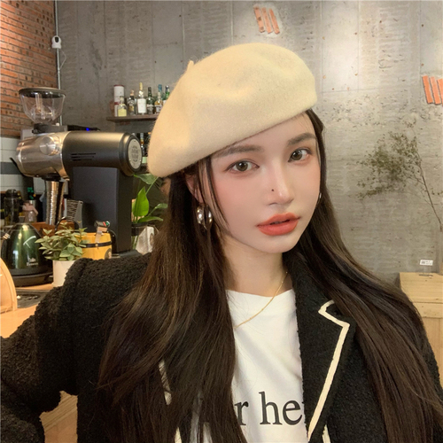 Real price Korean wool concave shape fried chicken looks good-looking and versatile solid color Beret net red same newspaper children's hat