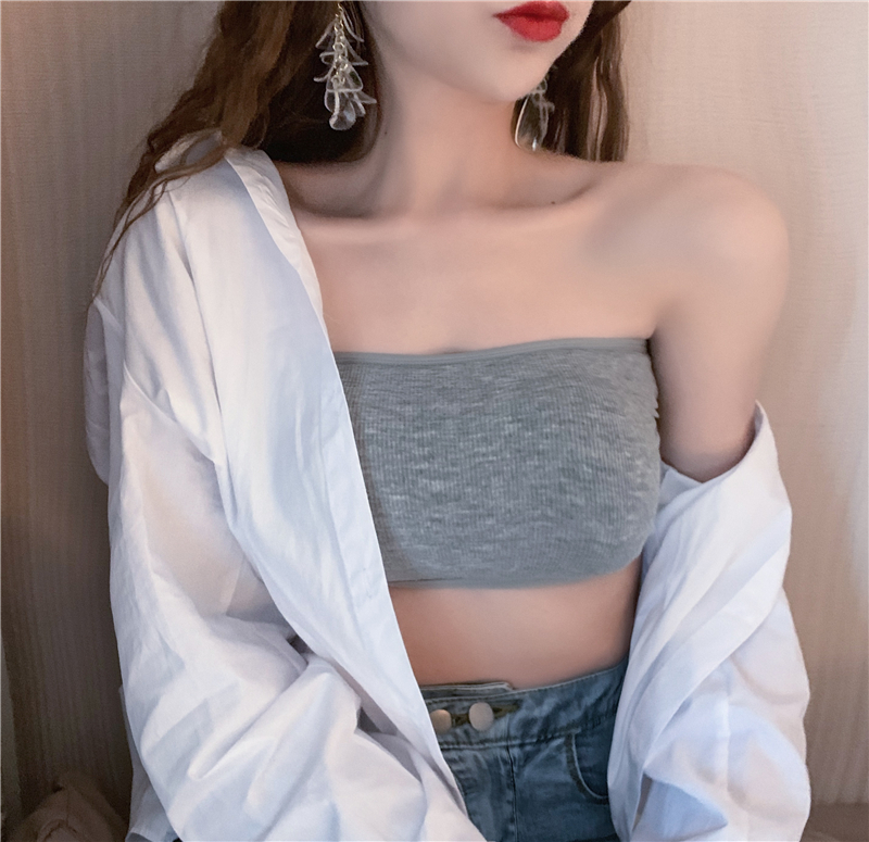 Real shot real price net red Strapless one piece back bra, anti light, wrap and fix bra pad underwear