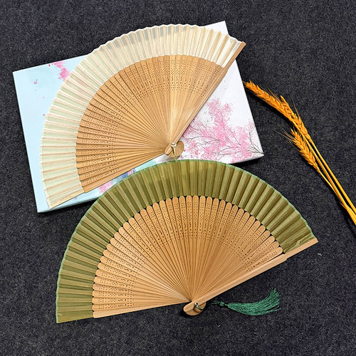 夏季中国风头青竹流苏折扇