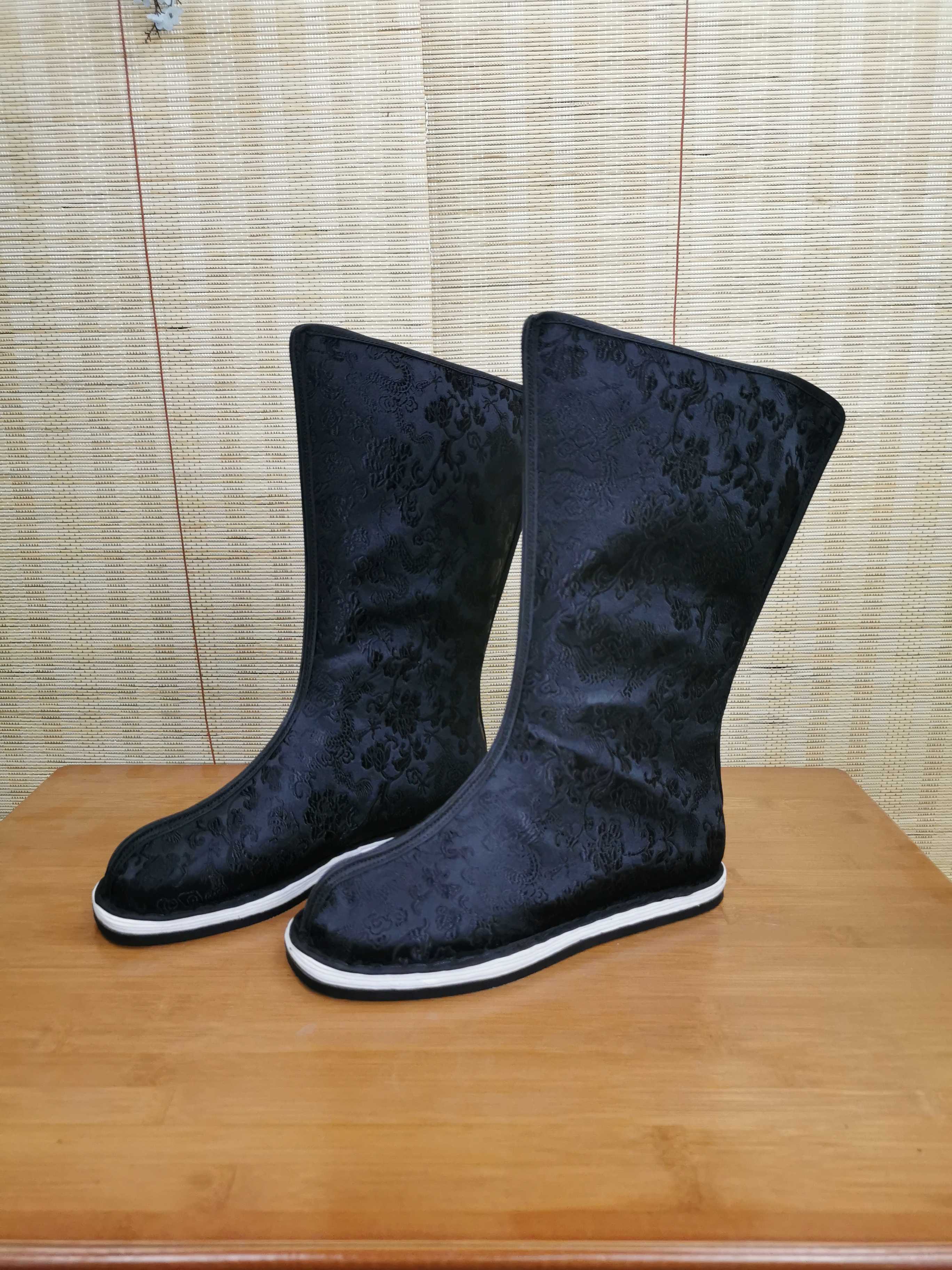 萱墨阁墨辰现货汉服鞋靴中筒可定制贡缎提花棉布料千层底手工缝制